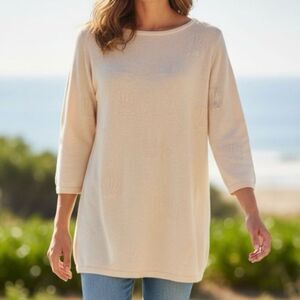 Talbots Nautical Seashell Starfish 100% Cotton Cream Knit Sweater NWT